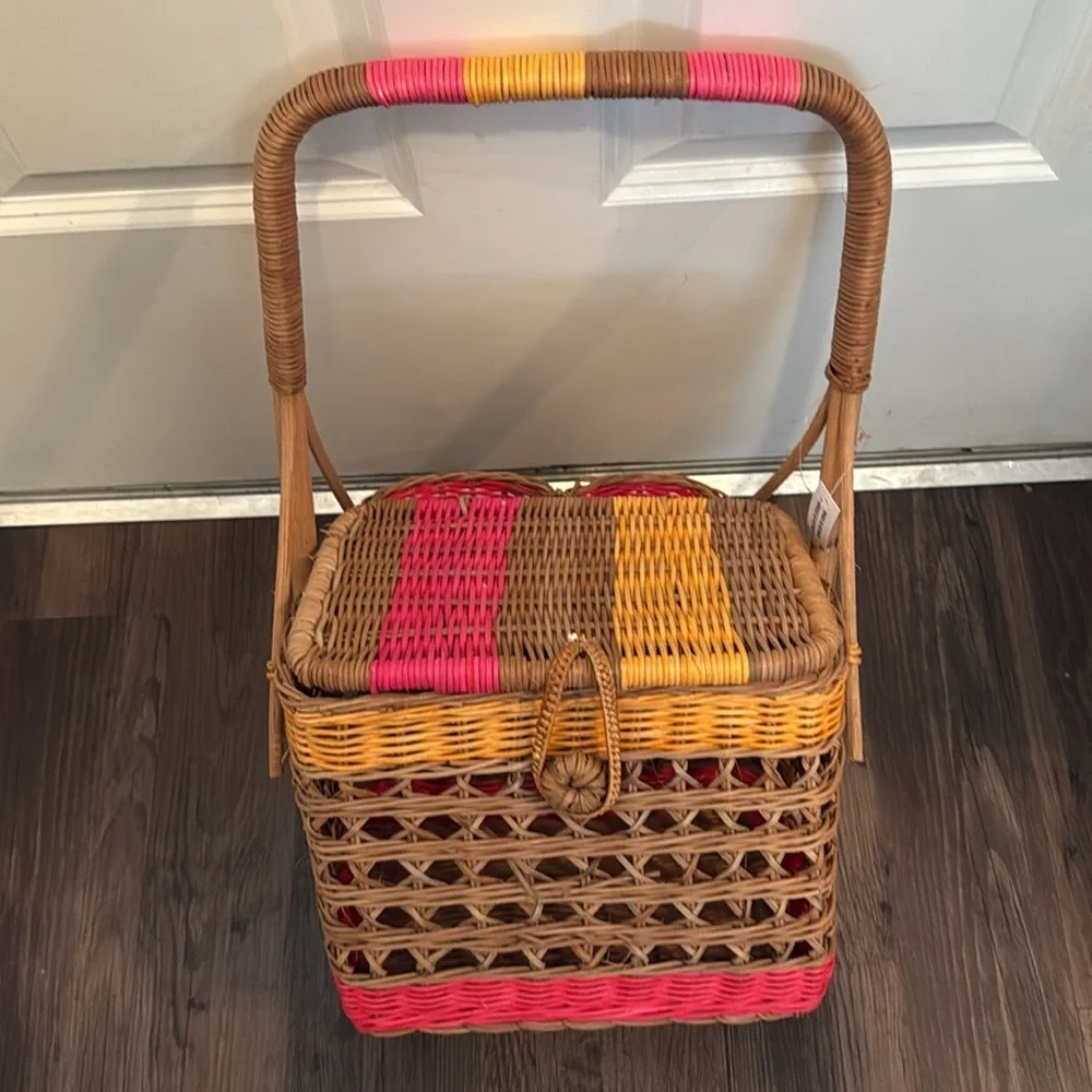 NEW Anthropologie Nina Handwoven Wine Picnic Basket - Picture 7 of 13